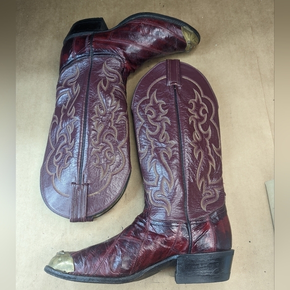 Tony Lama Black Label boots men's size 8C Exotic Genuine Black Cherry Eel skin c - Picture 7 of 13